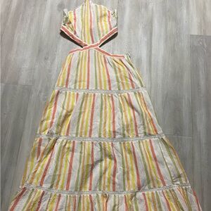 aerie Striped Maxi Dress in White, Yellow, Pink, Green